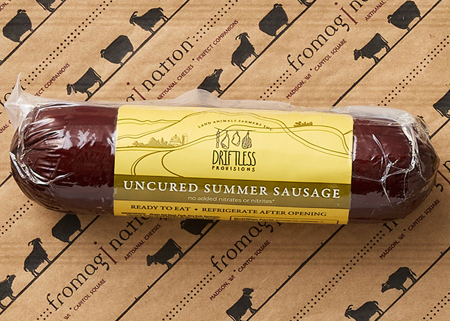 This is a picture of Driftless Provisions' Uncured Summer Sausage, offered by Fromagination.