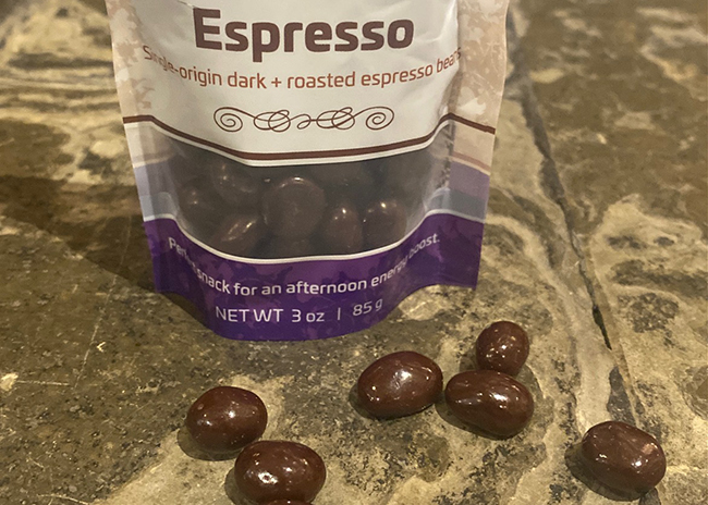 This is a picture ofGail Ambrosius chocolate-covered espresso beans, offered by Fromagination.