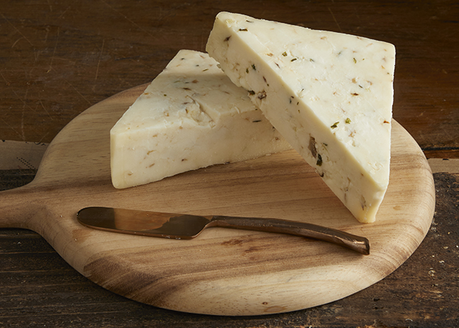 This is a picture of Wild Morel and Leek Jack cheese, featured by Fromagination