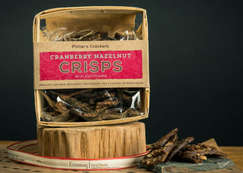 This is a picture of Potter's Cranberry Hazelnut Crisps, featured by Fromagination