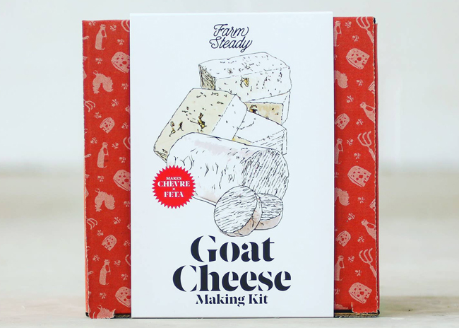 This is a picture of a goat cheese making kit, featured by Fromagination