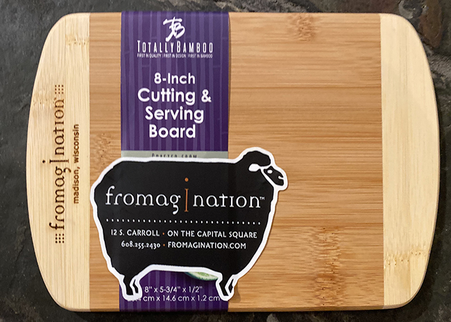This is a picture of a bamboo cutting board, offered by Fromagination