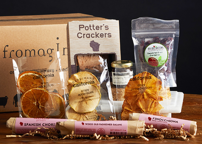 This is a picture of Fromagination's Cheese Companions Gift Set - Small, with meat, offered alone or with a cheese gift set.