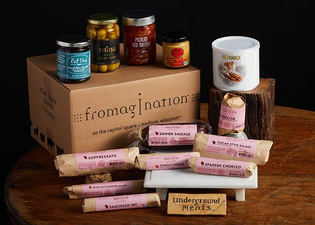 This is a picture of the Ultimate Wisconsin Cured Meat Gift Set with Nutcrack, offered by Fromagination.