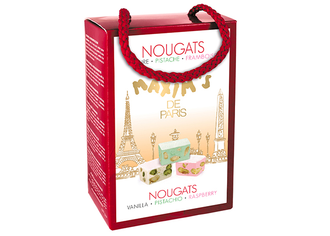 This is a picture of a Maxim's de Paris Nougat Gift Box, offered by Fromagination.