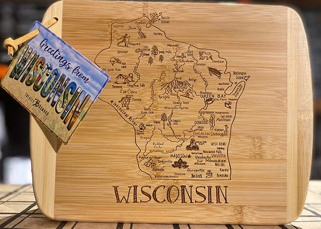 This is a picture of a rectangular Wisconsin cheese board, offered by Fromagination.