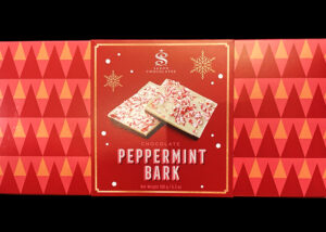 This is a picture of Saxon Chocolate's Peppermint Bark Bar Box, offered by Fromagination.