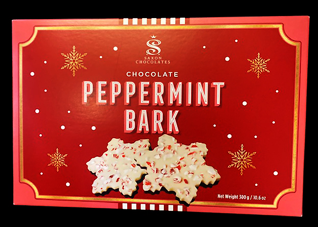 This is a picture of Saxon Peppermint Bark Snowflake Box, offered by Fromagination.