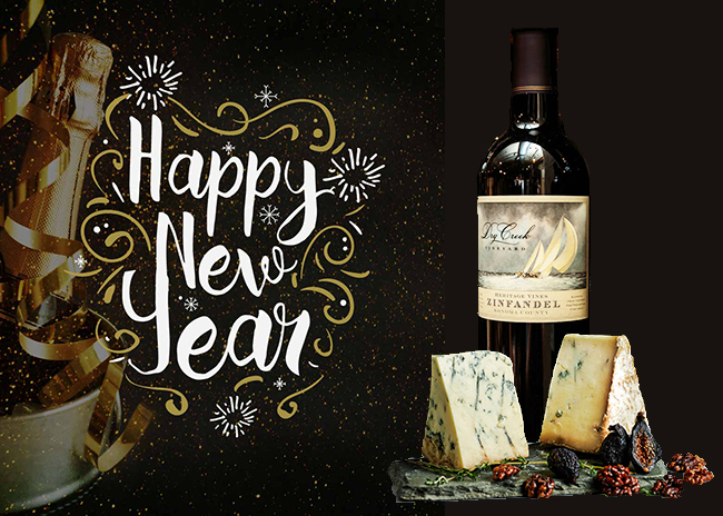 This is a picture of New Year's Cheese & Wine Pairings, a class offered by Fromagination.