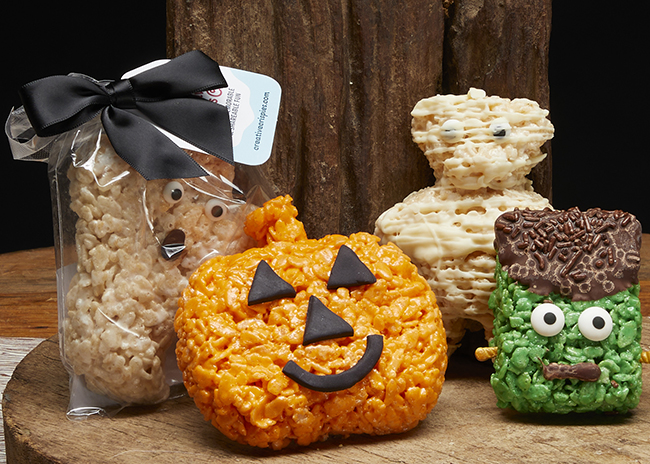 This is a picture of Halloween Rice Crispy Treats, offered by Fromagination.