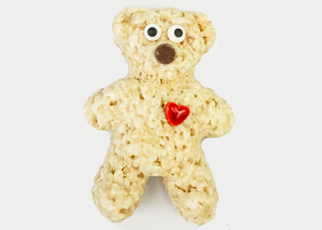 This is a picture of a Rice Crispy Valentine Bear, offered by Fromagination.