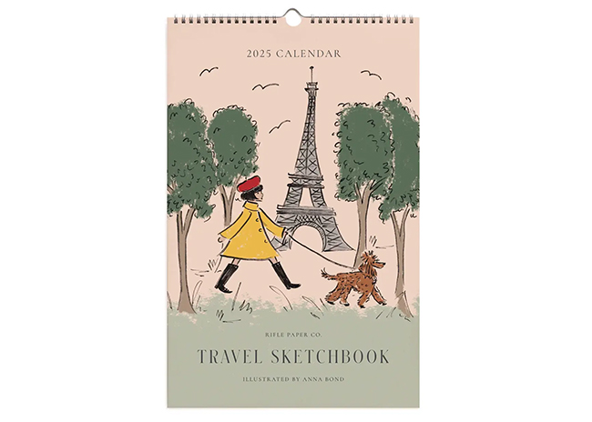 This is a picture of the 2025 Travel Sketchbook Wall Calendar, offered by Fromagination.