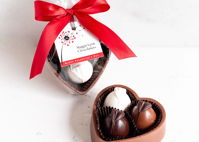 This is a picture of a Chocolate Heart with Three Truffles, offered by Fromagination.