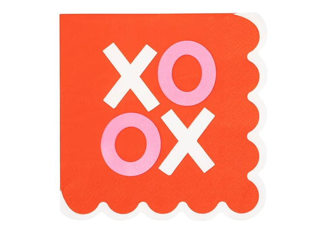 This is a picture of the Scalloped XOXO Cocktail Napkins, offered by Fromagination.