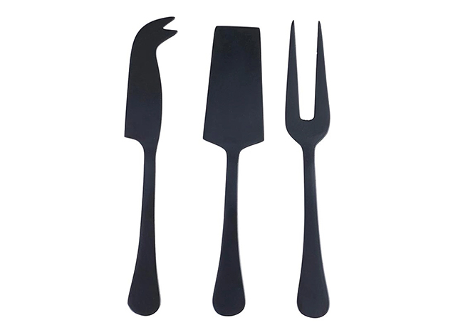 This is a picture of the Black Matte Cheese Utensils Set, offered by Fromagination.