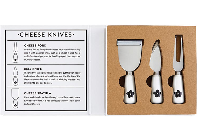 This is a picture of the For the Love of Cheese Utensil Set, offered by Fromagination.