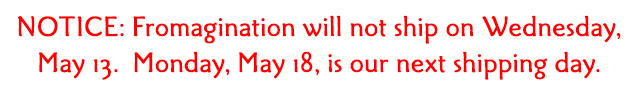 This is a notice of no shipping service from Fromagination on Wednesday, May 13, 2026.