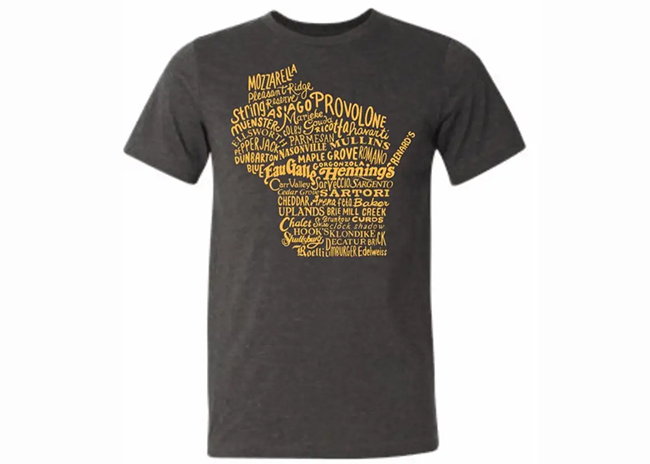 This is a picture of the Wisconsin Cheese T-Shirt, offered by Fromagination.